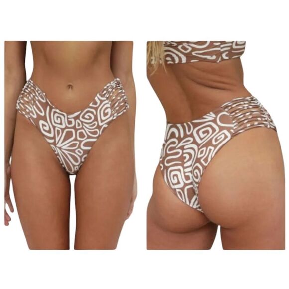 NWT Stone Fox Swim Simone Bottom In Rawhide Swirl Brown White XS - Picture 1 of 10